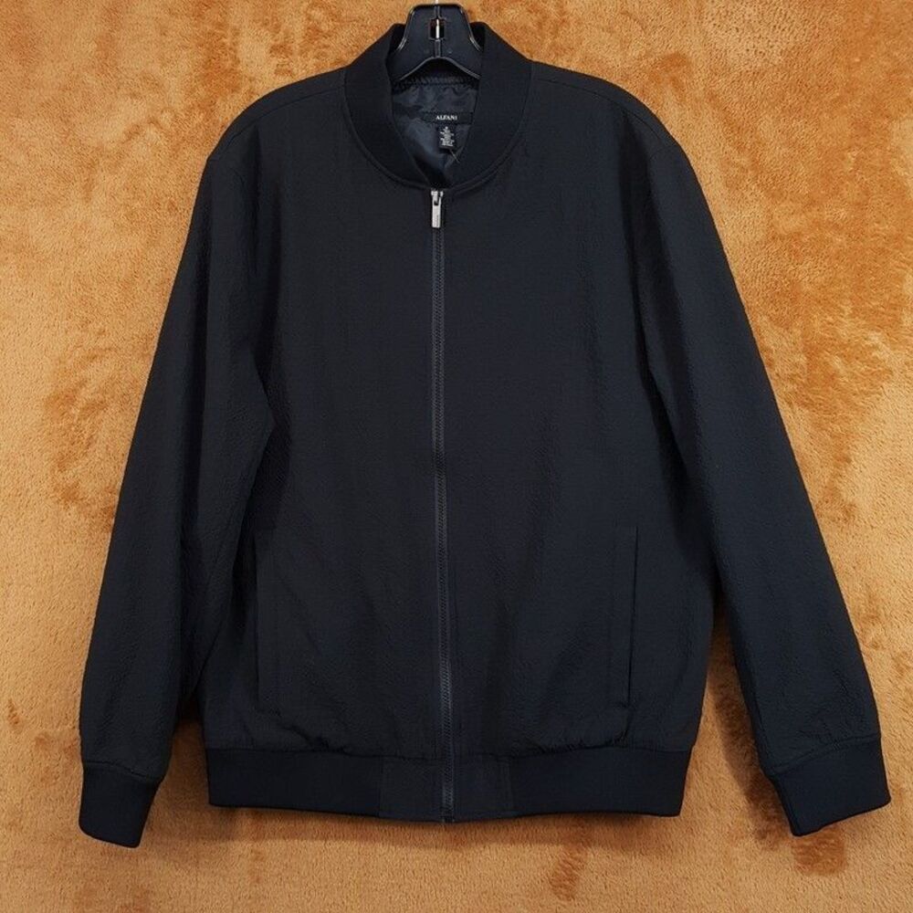 ALFANI Jacket Mens Medium Black Zip Up Lightweight Bomber Textured $120